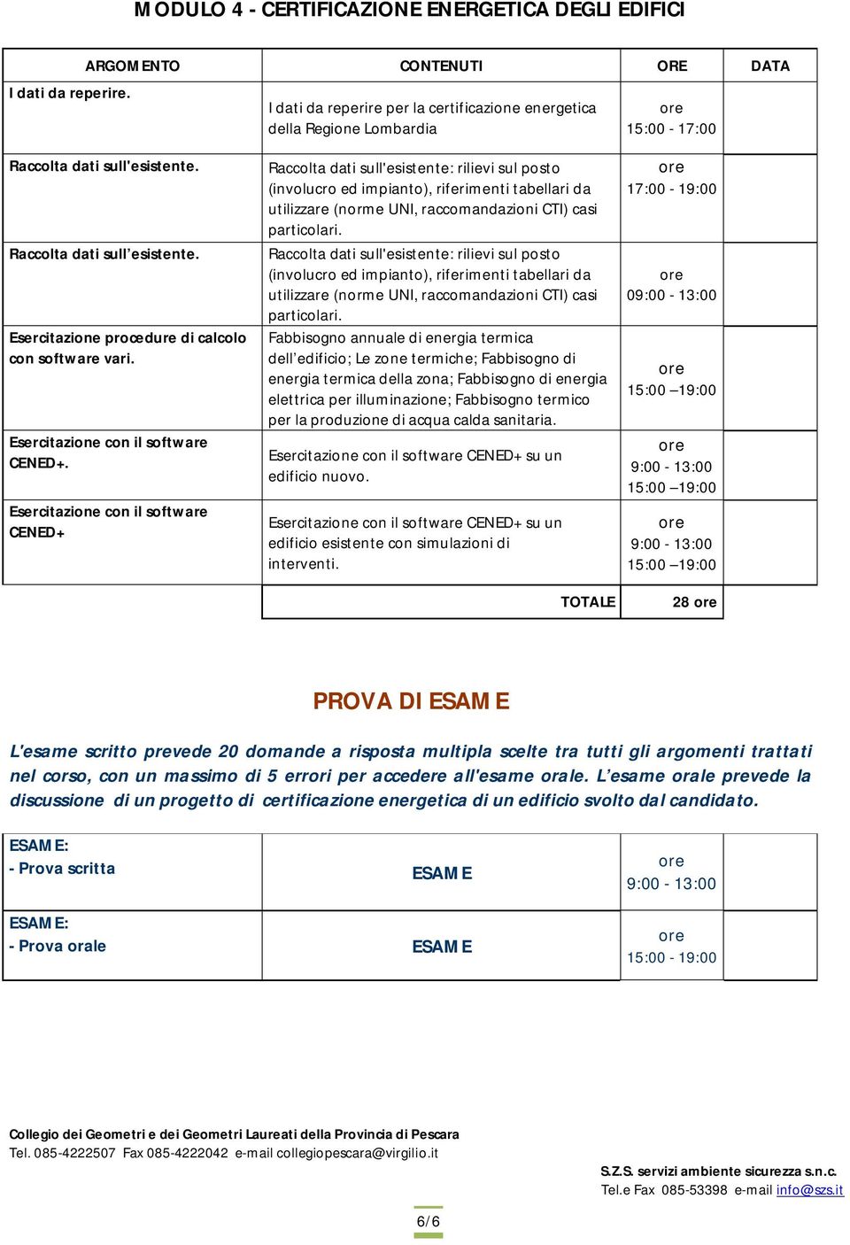 Esercitazione con il software CENED+ Raccolta dati sull'esistente: rilievi sul posto (involucro ed impianto), riferimenti tabellari da utilizzare (norme UNI, raccomandazioni CTI) casi particolari.