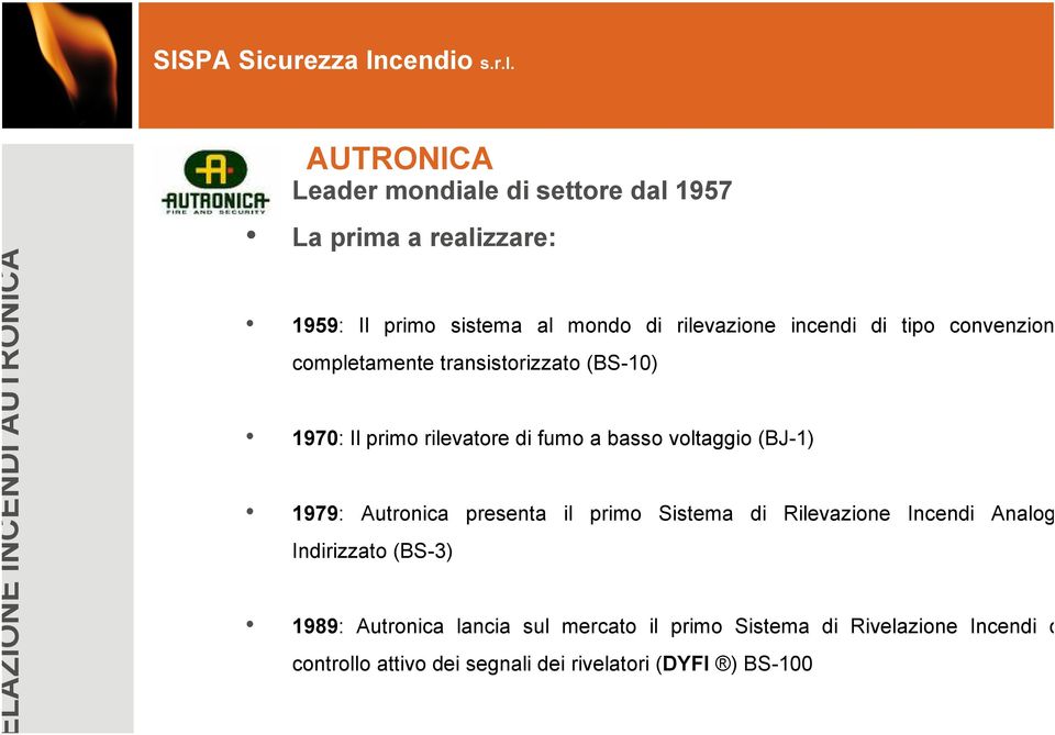 voltaggio (BJ-1) 1979: Autronica presenta il primo Sistema di Rilevazione Incendi Analogico Indirizzato (BS-3) 1989: