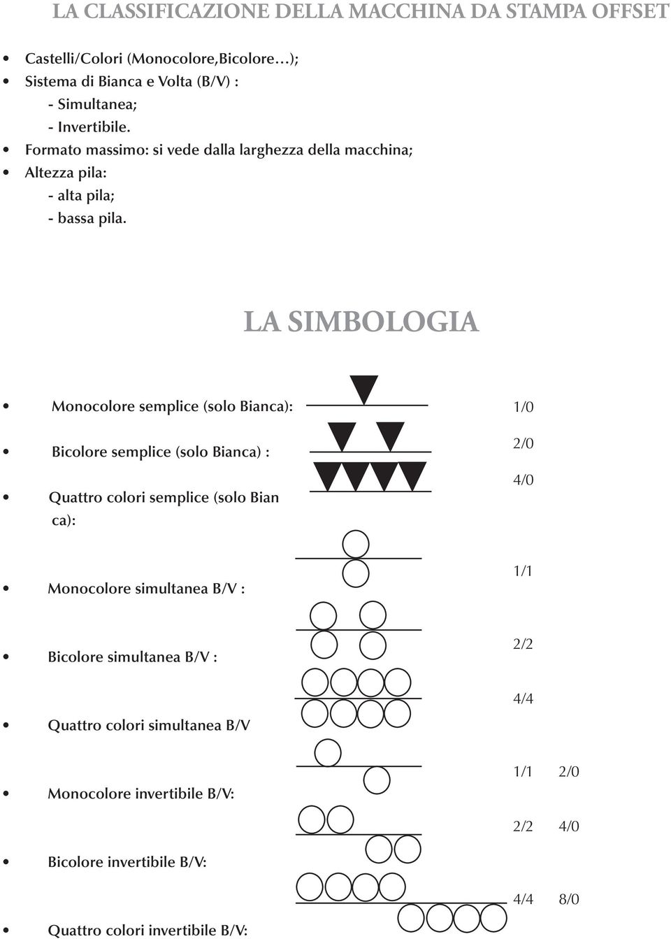 LA SIMBOLOGIA Monocolore semplice (solo Bianca): Bicolore semplice (solo Bianca) : Quattro colori semplice (solo Bian ca): 1/0 2/0 4/0 Monocolore