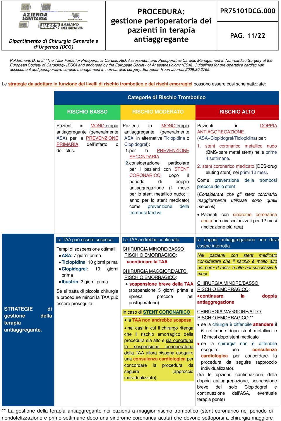 Le strategie da adottare in funzione dei livelli di rischio trombotico e dei rischi emorragici possono essere cosi schematizzate: Categorie di Rischio Trombotico RISCHIO BASSO RISCHIO MODERATO