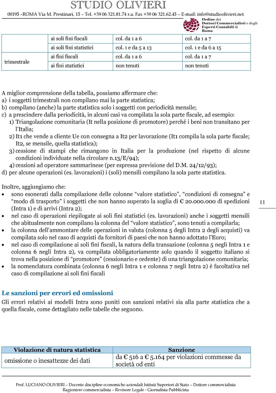 da 1 a 7 ai fini statistici non tenuti non tenuti A miglior comprensione della tabella, possiamo affermare che: a) i soggetti trimestrali non compilano mai la parte statistica; b) compilano (anche)