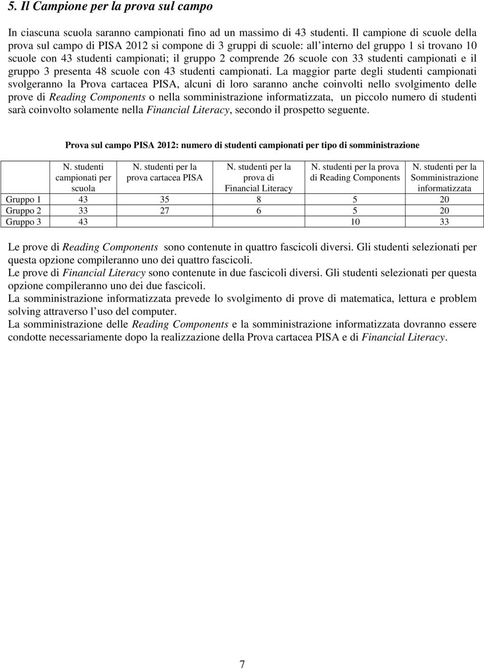 con 33 studenti campionati e il gruppo 3 presenta 48 scuole con 43 studenti campionati.
