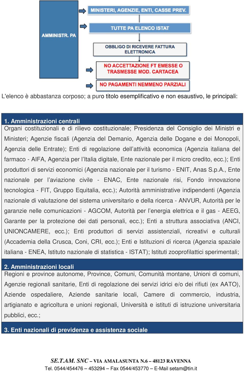 Monopoli, Agenzia delle Entrate); Enti di regolazione dell attività economica (Agenzia italiana del farmaco - AIFA, Agenzia per l Italia digitale, Ente nazionale per il micro credito, ecc.