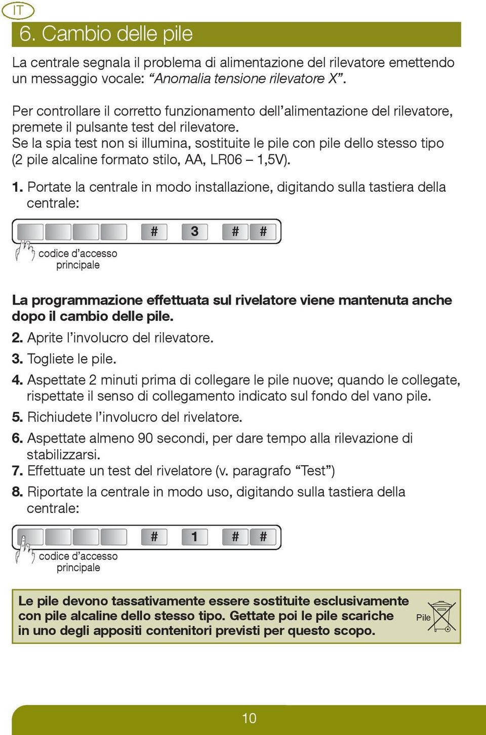 Se la spia test non si illumina, sostituite le pile con pile dello stesso tipo (2 pile alcaline formato stilo, AA, LR06 1,