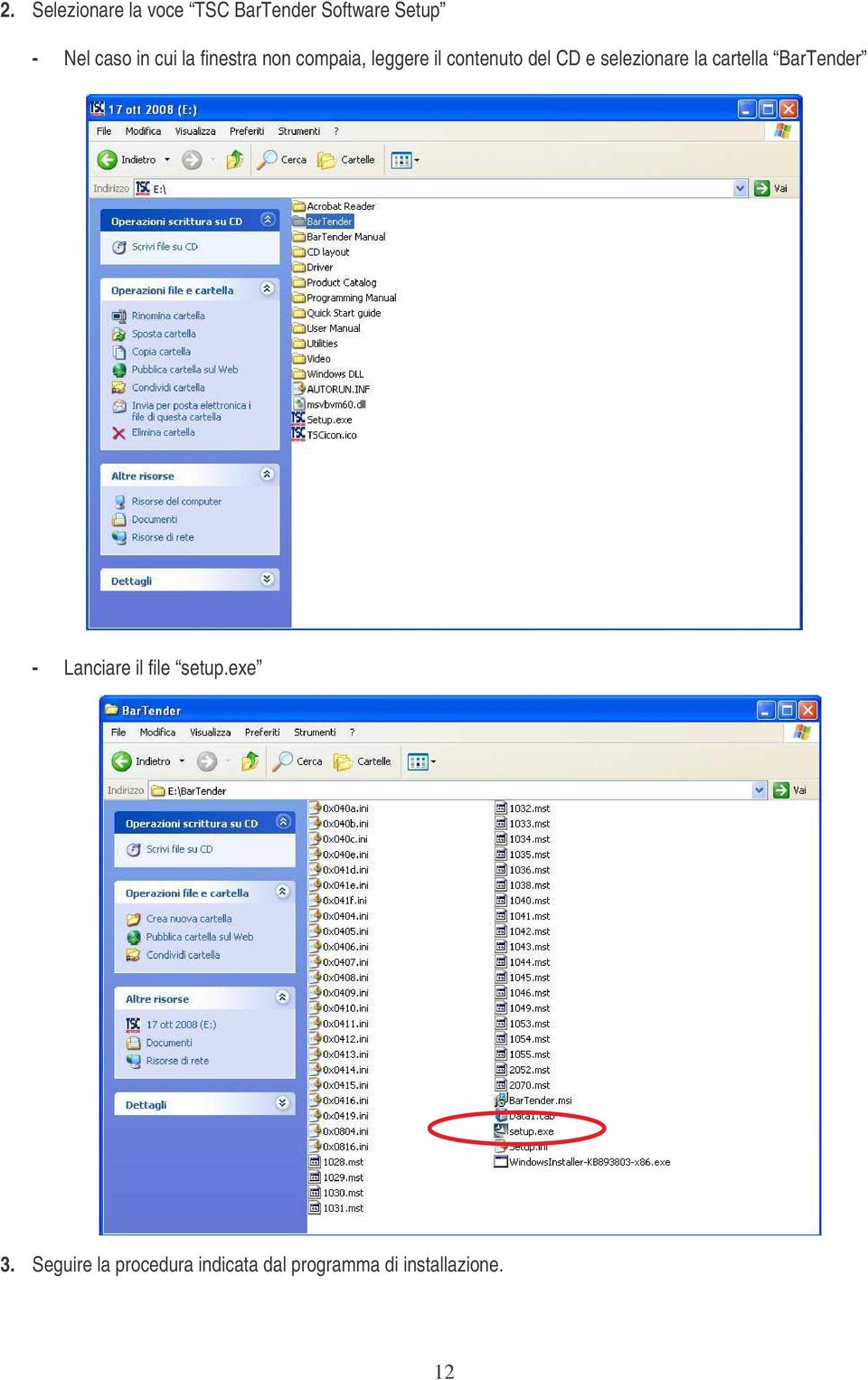 selezionare la cartella BarTender - Lanciare il file setup.