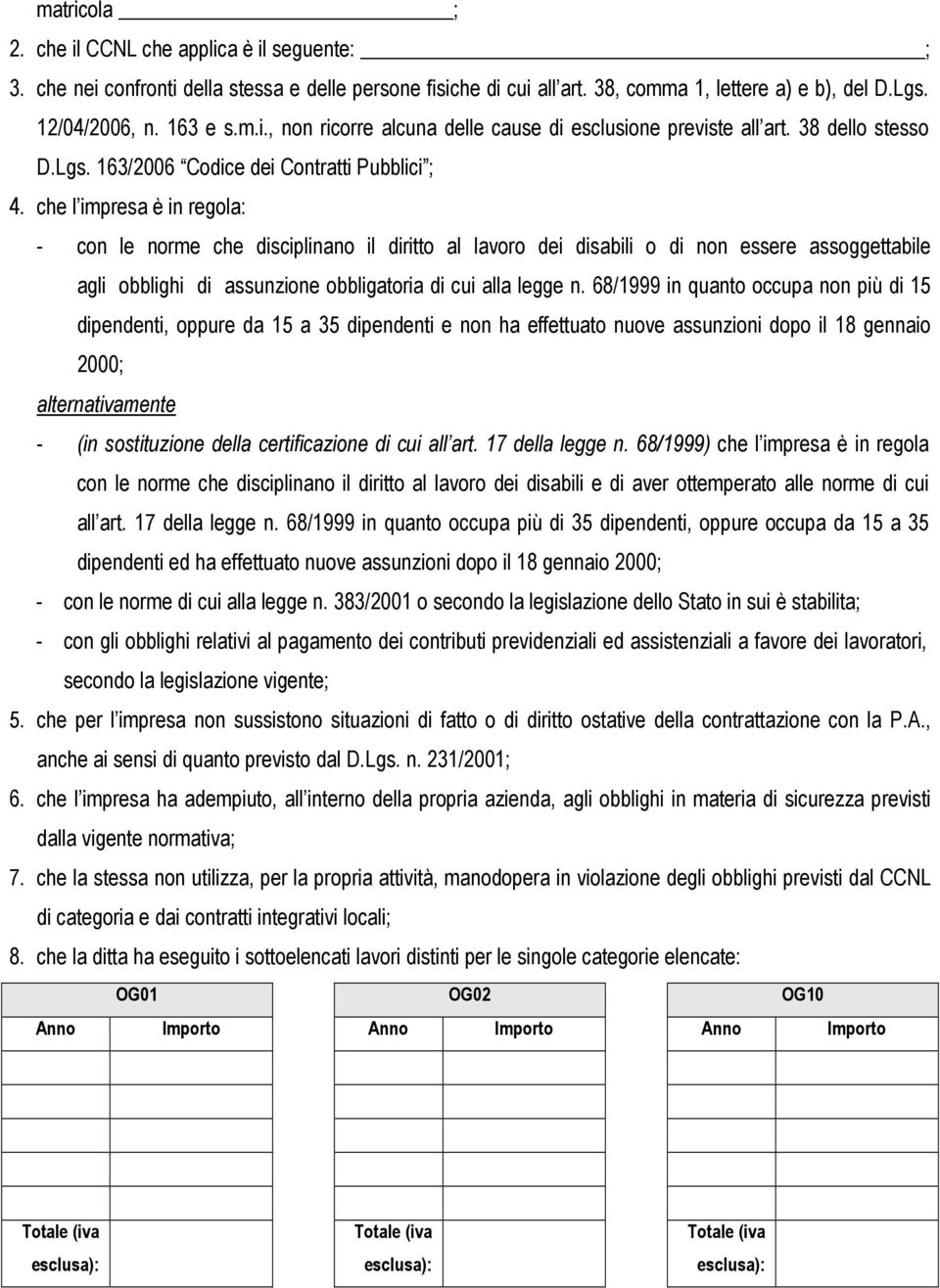 che l impresa è in regola: - con le norme che disciplinano il diritto al lavoro dei disabili o di non essere assoggettabile agli obblighi di assunzione obbligatoria di cui alla legge n.