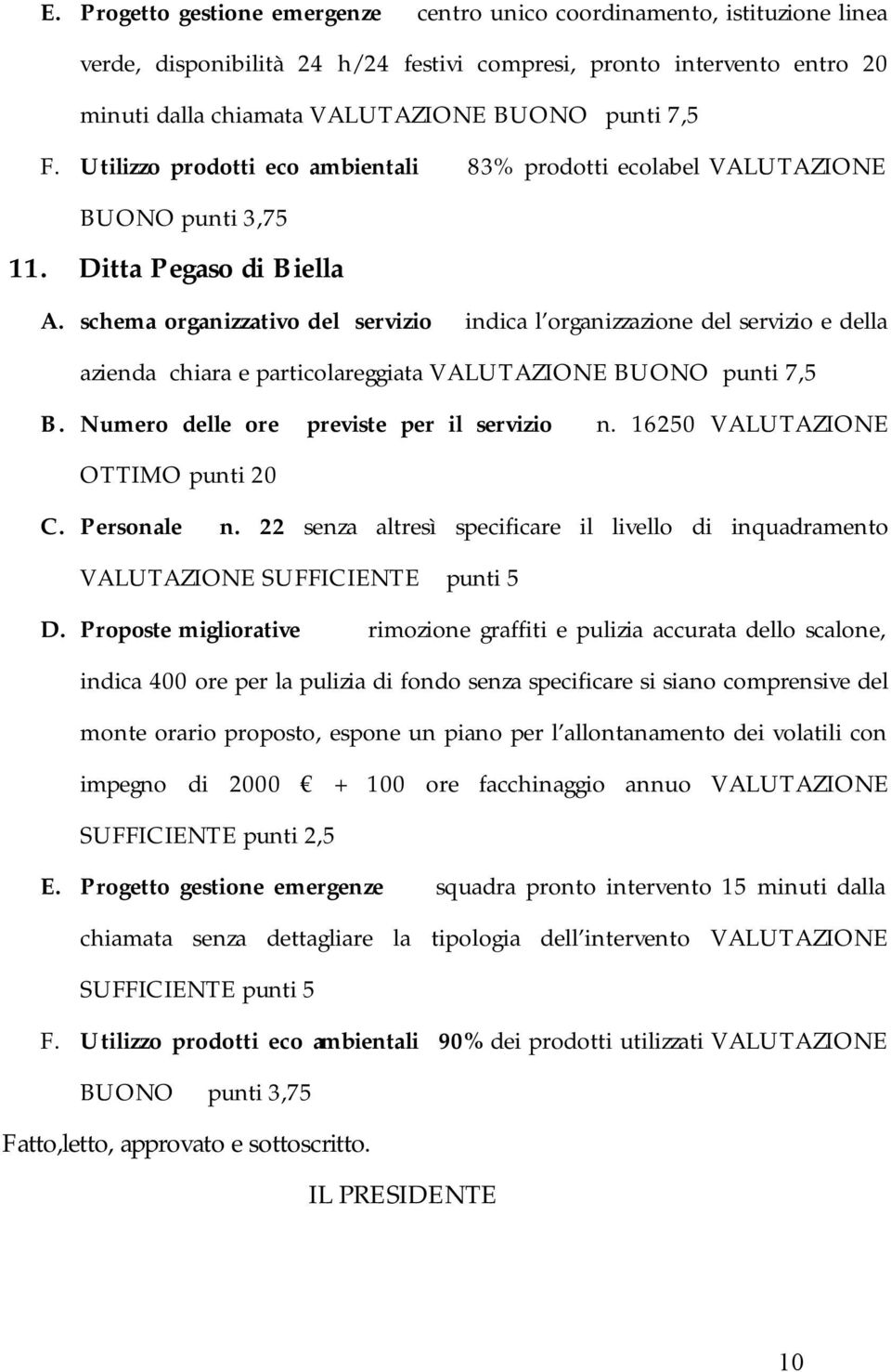 schema organizzativo del servizio indica l organizzazione del servizio e della azienda chiara e particolareggiata VALUTAZIONE BUONO punti 7,5 B. Numero delle ore previste per il servizio n.