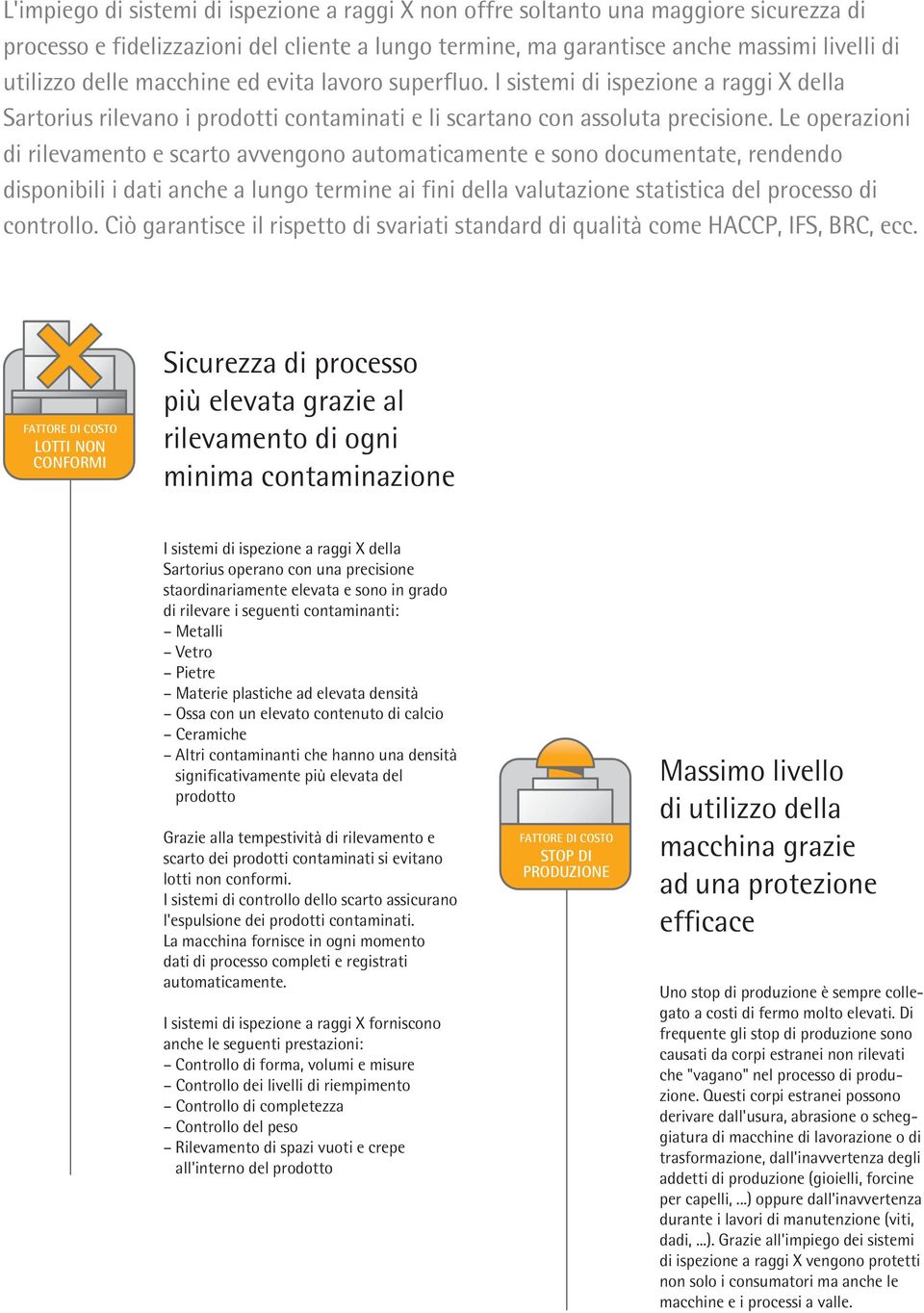 Le operazioni di rilevamento e scarto avvengono automaticamente e sono documentate, rendendo disponibili i dati anche a lungo termine ai fini della valutazione statistica del processo di controllo.