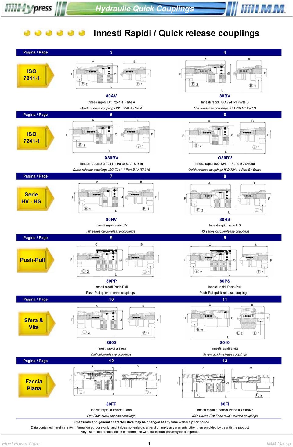 7241-1 Part B / AISI 316 Quick-release couplings ISO 7241-1 Part B / Brass Pagina / Page 7 8 Serie HV - HS 80HV 80HS Innesti rapidi serie HV Innesti rapidi serie HS HV series quick-release couplings