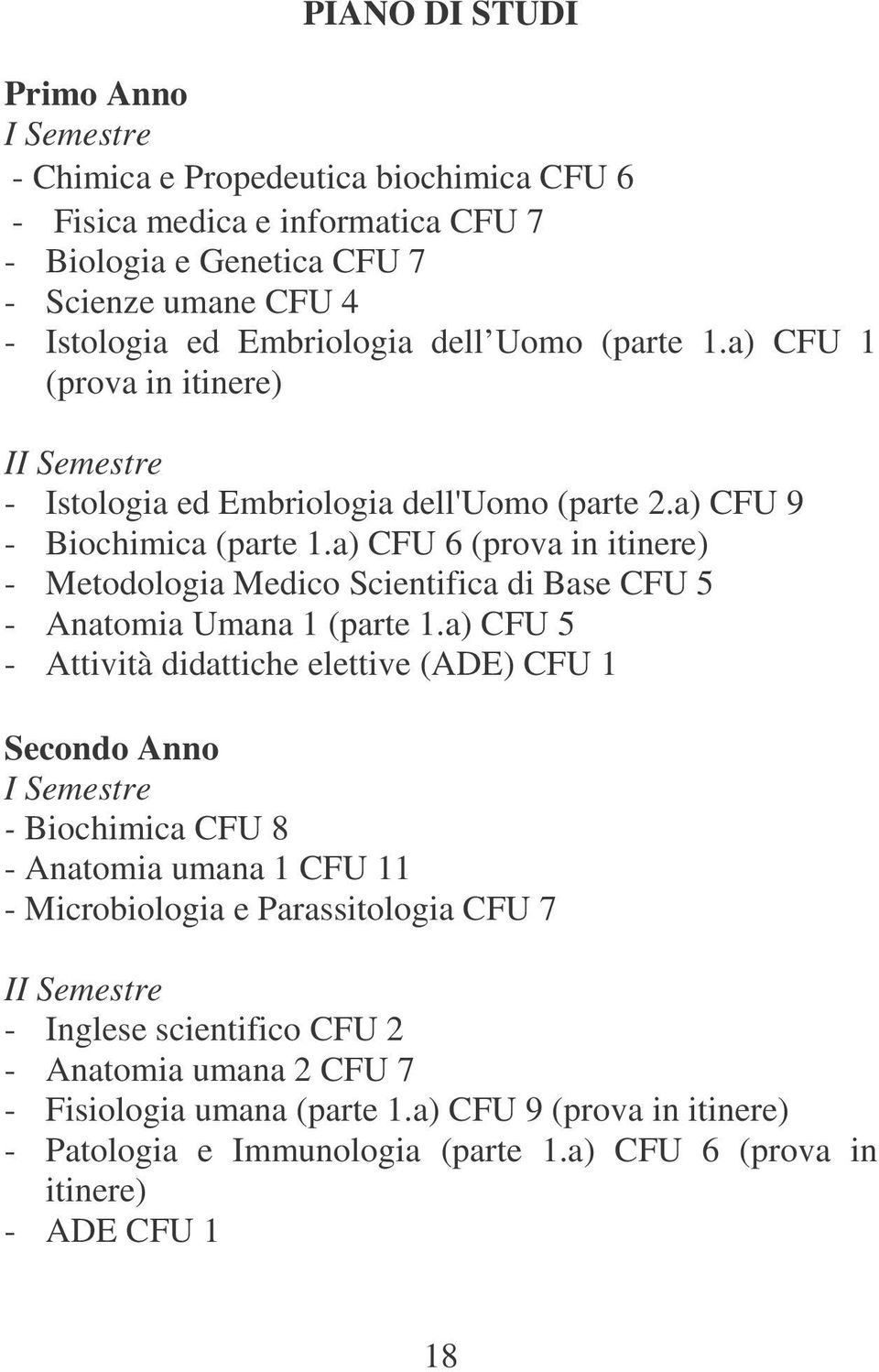 a) CFU 6 (prova in itinere) - Metodologia Medico Scientifica di Base CFU 5 - Anatomia Umana 1 (parte 1.