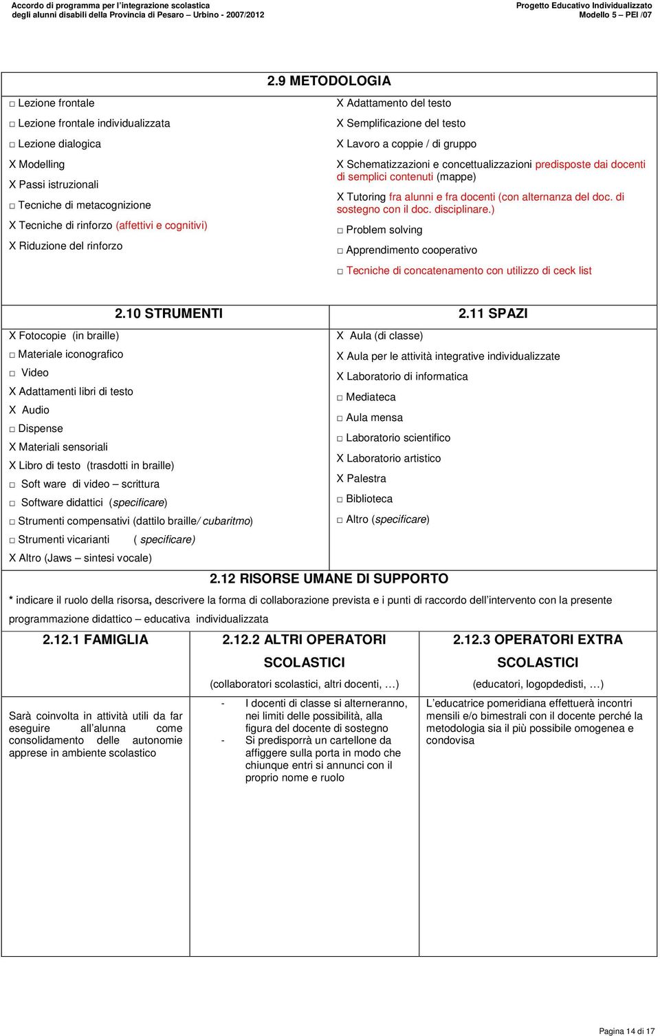 X Tutoring fra alunni e fra docenti (con alternanza del doc. di sostegno con il doc. disciplinare.