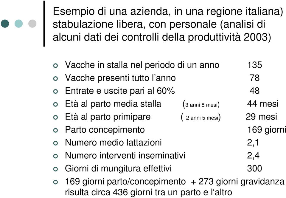 anni 8 mesi) 44 mesi Età al parto primipare ( 2 anni 5 mesi) 29 mesi Parto concepimento 169 giorni Numero medio lattazioni 2,1 Numero interventi