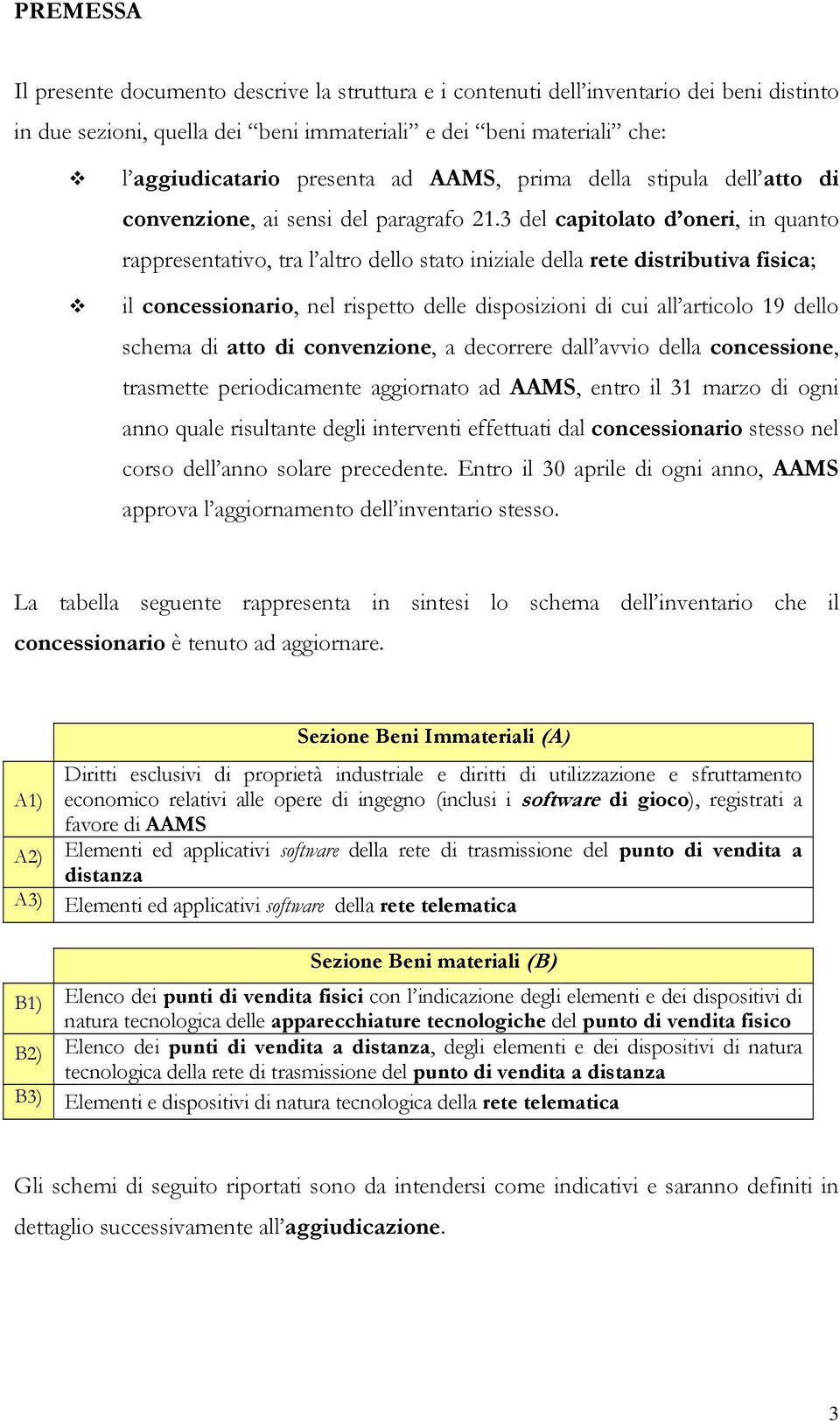 3 del capitolato d oneri, in quanto rappresentativo, tra l altro dello stato iniziale della rete distributiva fisica; il concessionario, nel rispetto delle disposizioni di cui all articolo 19 dello