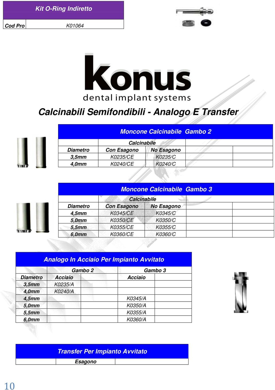 K0345/CE K0345/C 5,0mm K0350/CE K0350/C 5,5mm K0355/CE K0355/C 6,0mm K0360/CE K0360/C Analogo In Acciaio Per Impianto Avvitato Gambo 2 Gambo 3