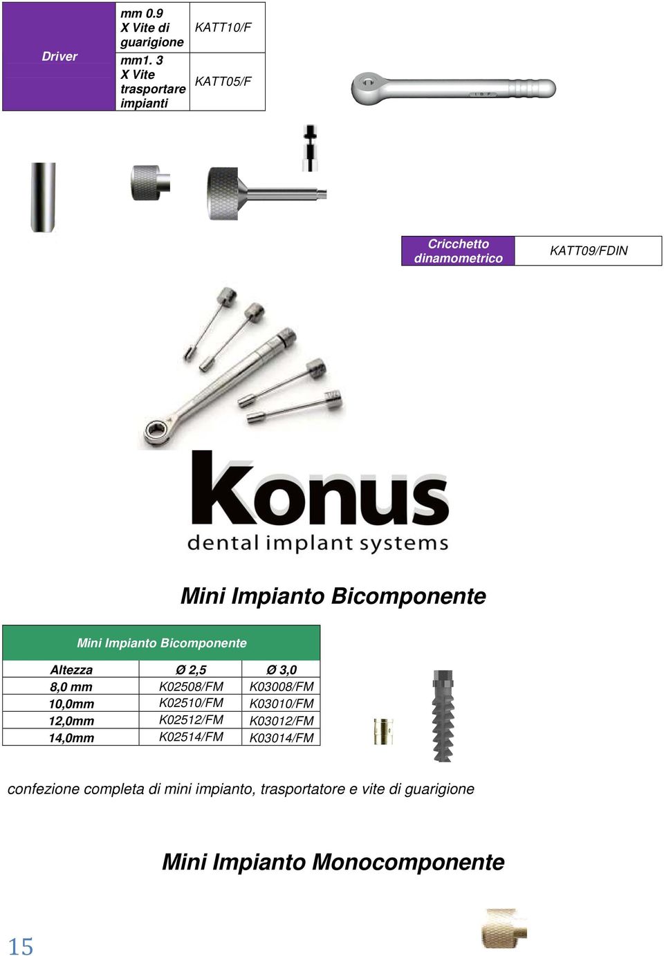 Bicomponente Mini Impianto Bicomponente Altezza Ø 2,5 Ø 3,0 8,0 mm K02508/FM K03008/FM 10,0mm