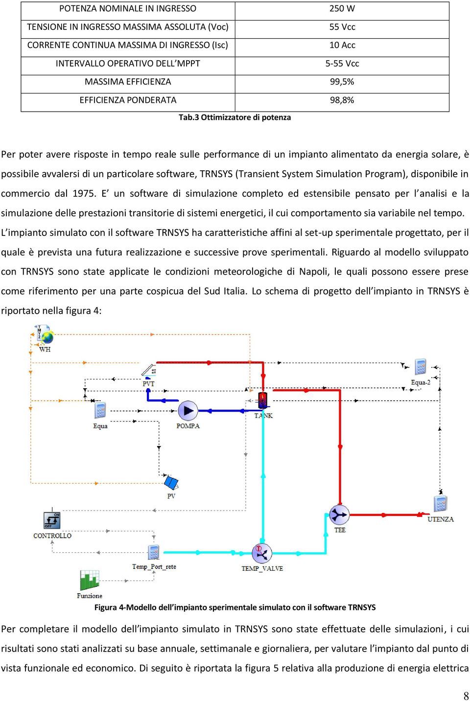 3 Ottimizzatore di potenza Per poter avere risposte in tempo reale sulle performance di un impianto alimentato da energia solare, è possibile avvalersi di un particolare software, TRNSYS (Transient