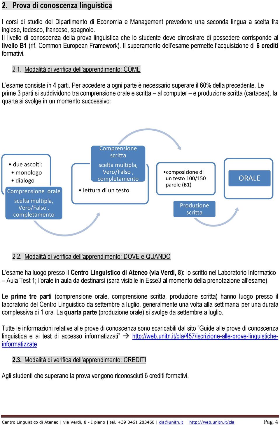 Il superamento dell esame permette l acquisizione di 6 crediti formativi. 2.1. Modalità di verifica dell'apprendimento: COME L esame consiste in 4 parti.