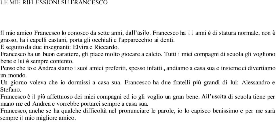 Penso che io e Andrea siamo i suoi amici preferiti, spesso infatti, andiamo a casa sua e insieme ci divertiamo un mondo. Un giorno voleva che io dormissi a casa sua.