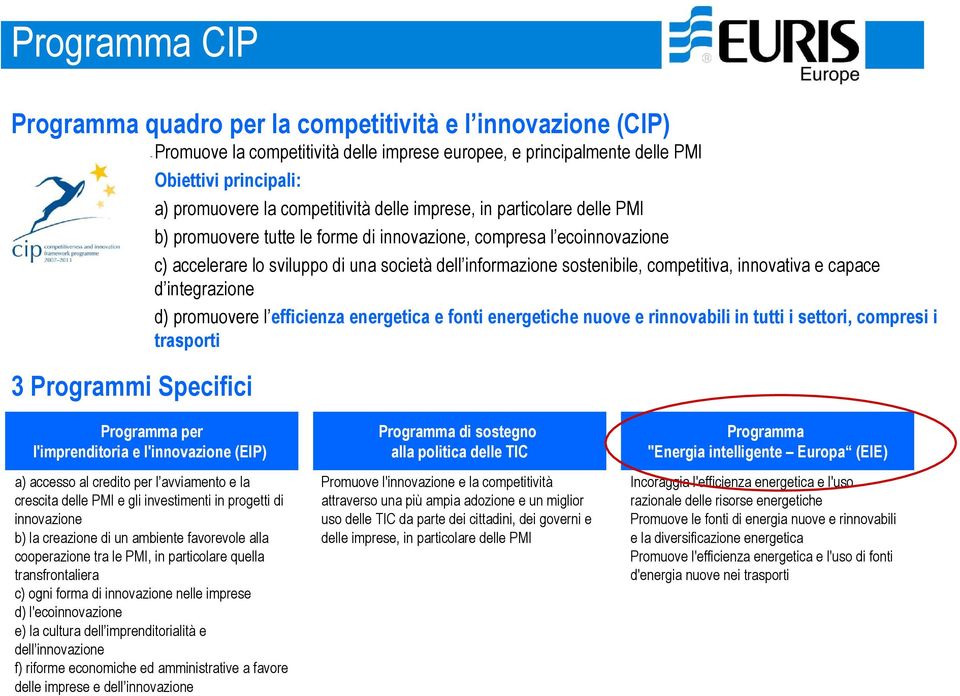 sostenibile, competitiva, innovativa e capace d integrazione d) promuovere l efficienza energetica e fonti energetiche nuove e rinnovabili in tutti i settori, compresi i trasporti Programma per