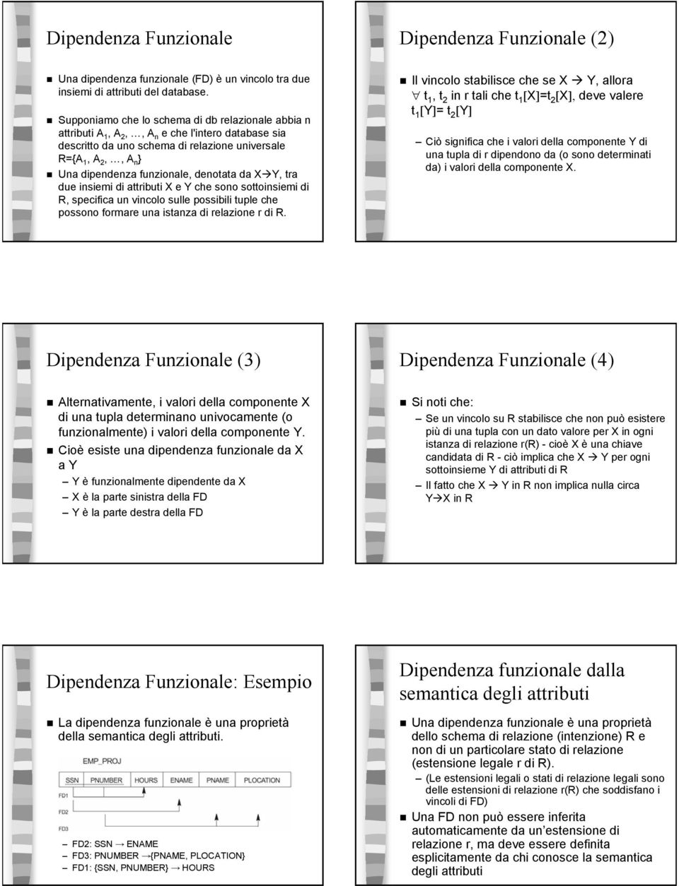 denotata da X Y, tra due insiemi di attributi X e Y che sono sottoinsiemi di R, specifica un vincolo sulle possibili tuple che possono formare una istanza di relazione r di R.