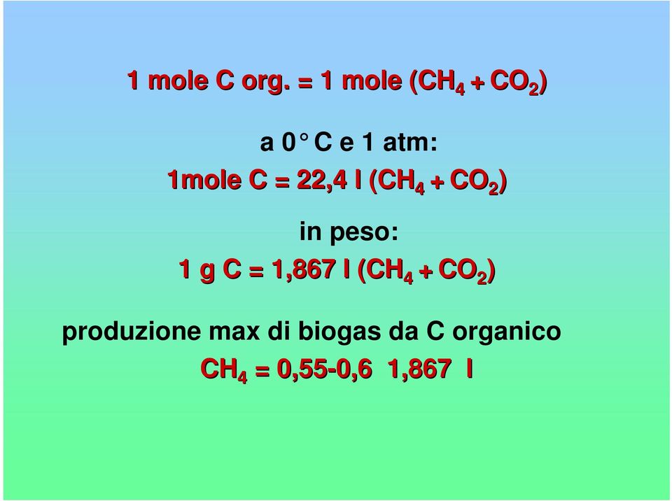 C = 22,4 l (CH 4 + CO 2 ) in peso: 1 g C =