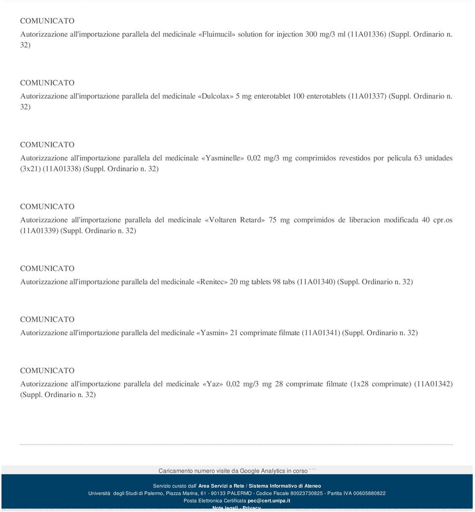 32) Autorizzazione all'importazione parallela del medicinale «Yasminelle» 0,02 mg/3 mg comprimidos revestidos por pelicula 63 unidades (3x21) (11A01338) (Suppl.