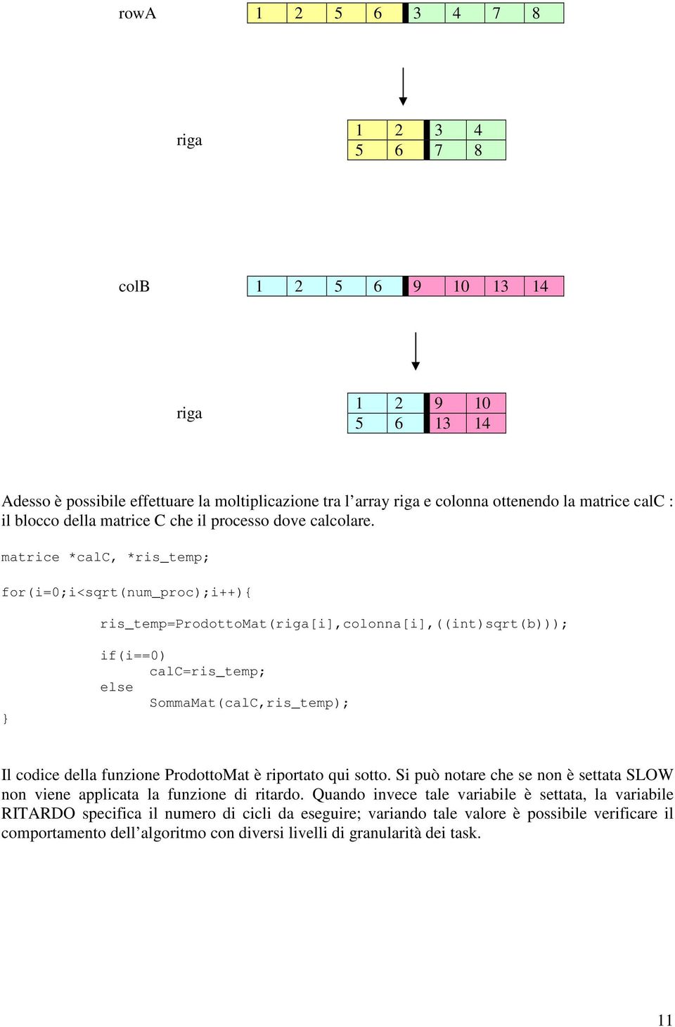 matrice *calc, *ris_temp; for(i=;i<sqrt(num_proc);i++){ ris_temp=prodottomat(riga[i],colonna[i],((int)sqrt(b))); } if(i==) calc=ris_temp; else SommaMat(calC,ris_temp); Il codice della funzione