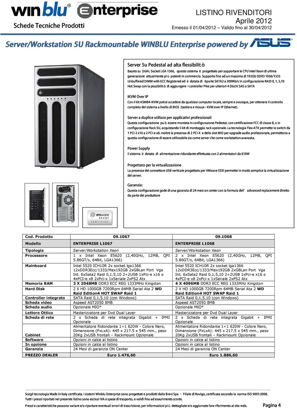 è dotata di Supporta 6porte SATA2 ad a un 300Mb/s massimo in configurazione di 192Gb Intel Xeon DDR3 di RAID 1066/1333 ultima ikvm Con Swap il kit Over ASMB4-iKVM con IP la possibilità potrai di