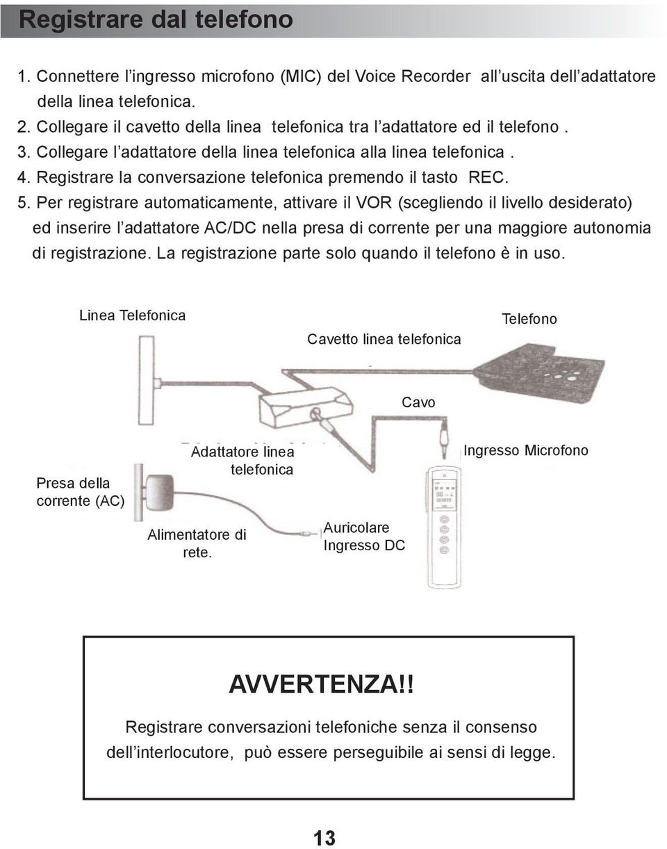 Registrare la conversazione telefonica premendo il tasto REC. 5.