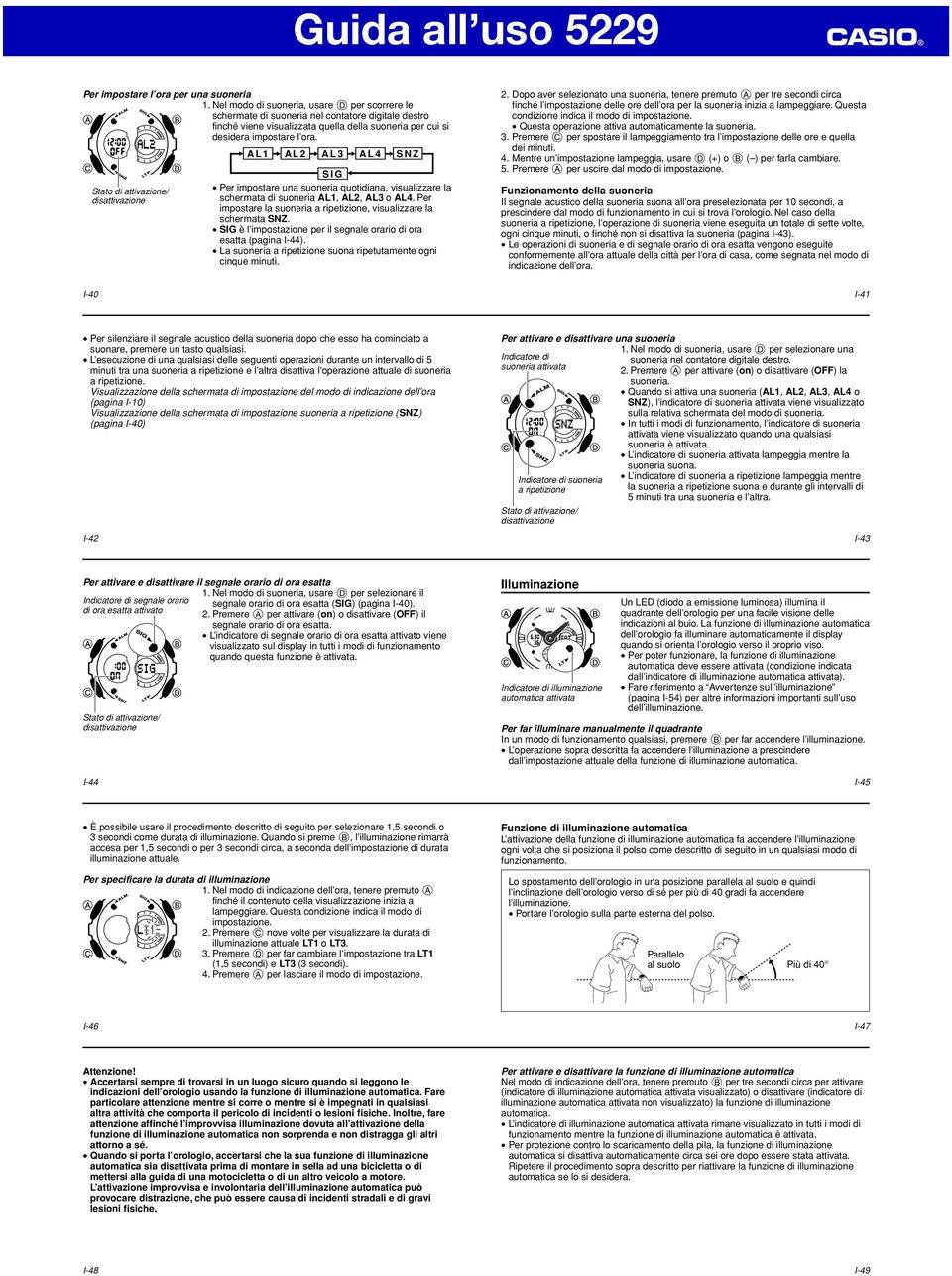 AL1 AL2 AL3 AL4 SNZ Stato di attivazione/ disattivazione SIG Per impostare una suoneria quotidiana, visualizzare la schermata di suoneria AL1, AL2, AL3 o AL4.