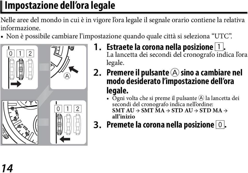 La lancetta dei secondi del cronografo indica l ora legale. 2.