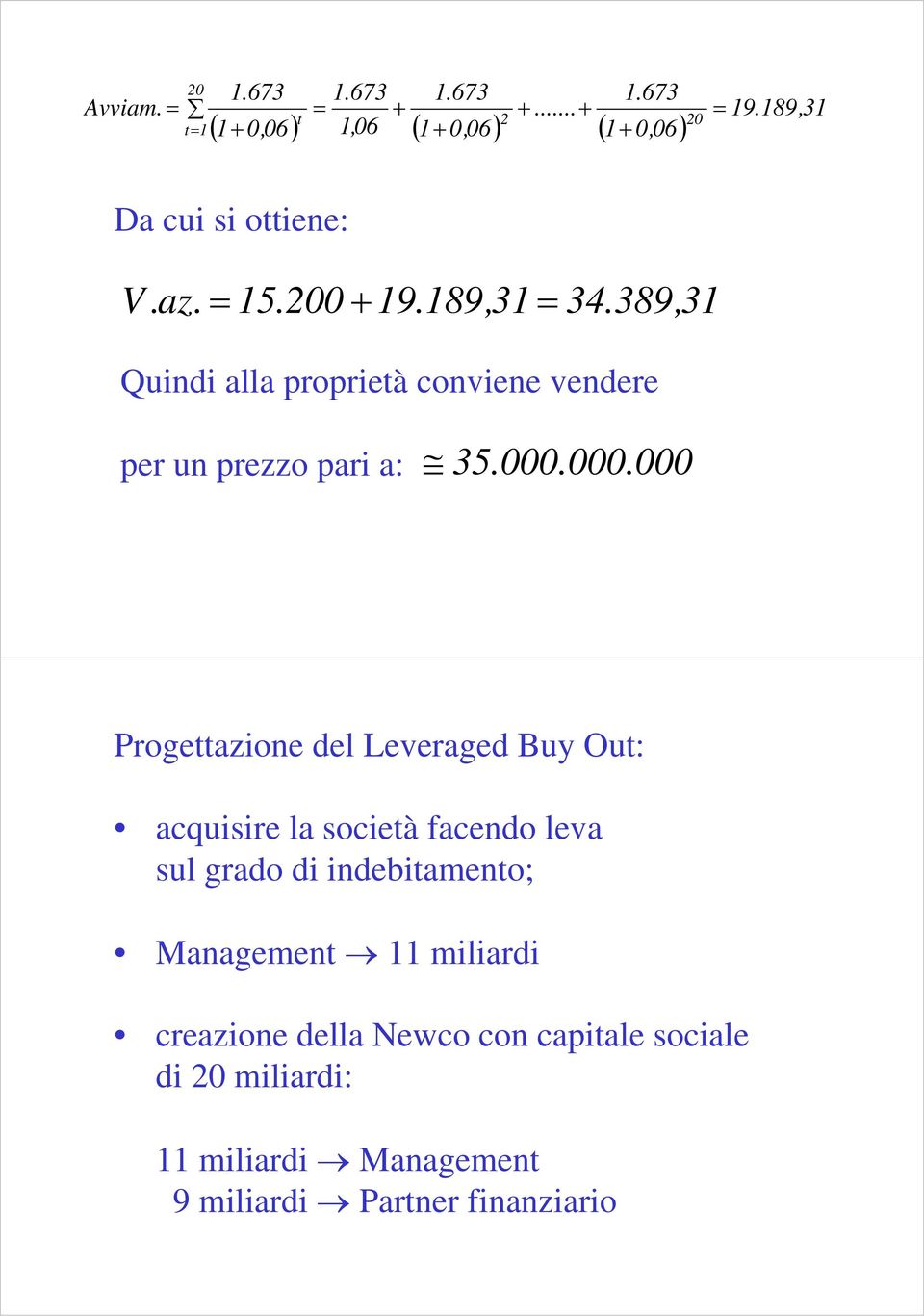 389,31 Quindi alla proprietà conviene vendere per un prezzo pari a: 35.000.