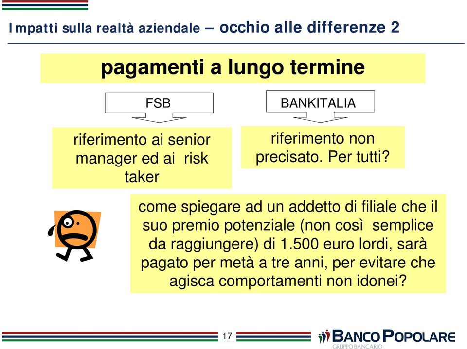 come spiegare ad un addetto di filiale che il suo premio potenziale (non così semplice da