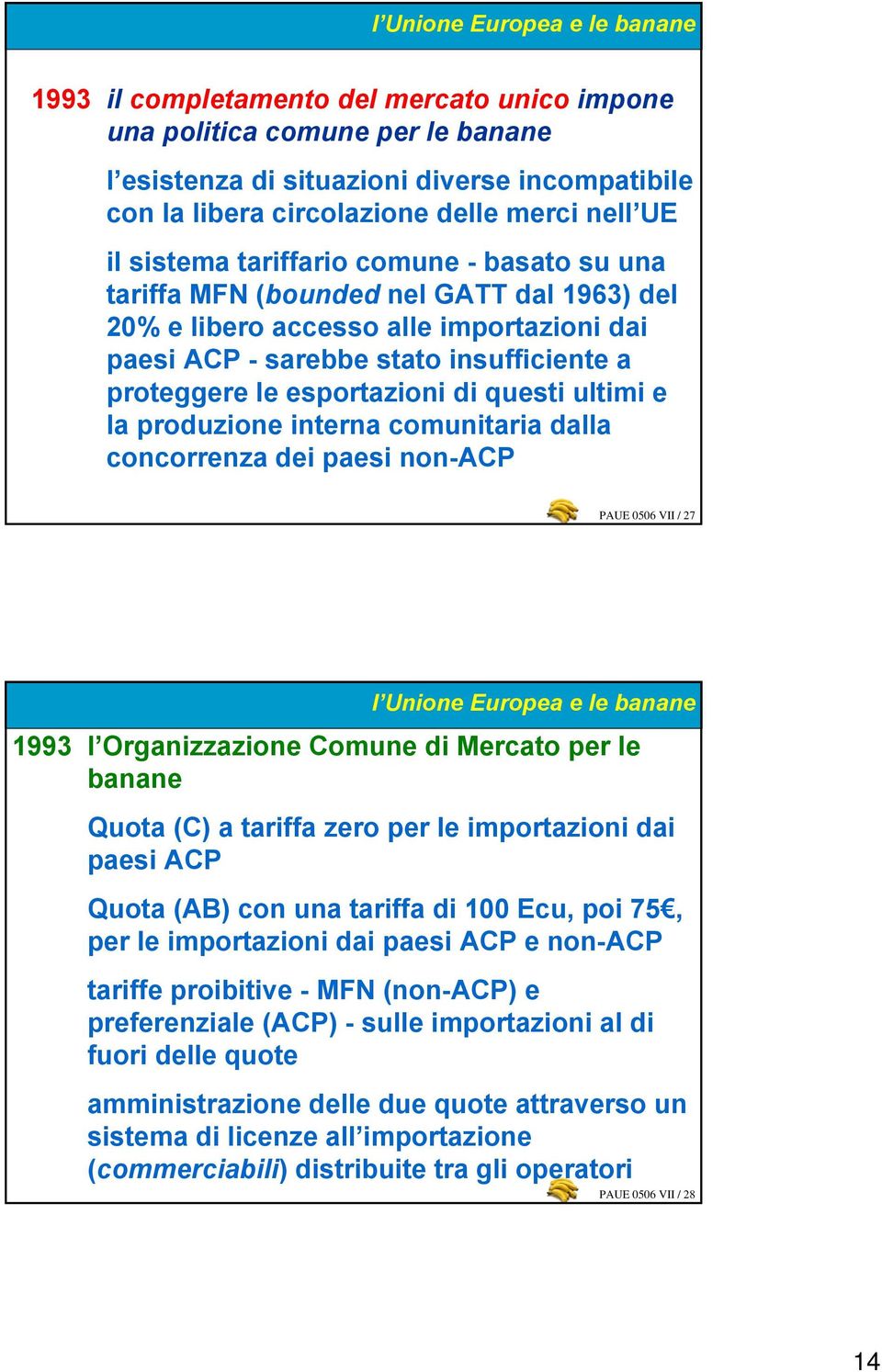 esportazioni di questi ultimi e la produzione interna comunitaria dalla concorrenza dei paesi non-acp PAUE 0506 VII / 27 l Unione Europea e le banane 1993 l Organizzazione Comune di Mercato per le