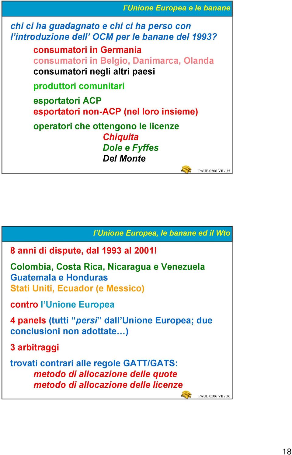 licenze Chiquita Dole e Fyffes Del Monte PAUE 0506 VII / 35 8 anni di dispute, dal 1993 al 2001!