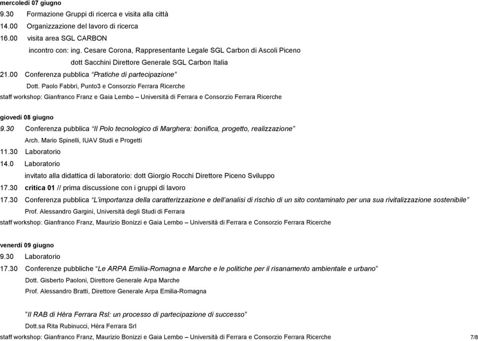 Paolo Fabbri, Punto3 e Consorzio Ferrara Ricerche staff workshop: Gianfranco Franz e Gaia Lembo Università di Ferrara e Consorzio Ferrara Ricerche giovedì 08 giugno 9.