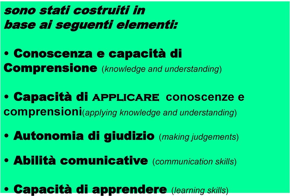 comprensioni(applying knowledge and understanding) Autonomia di giudizio (making