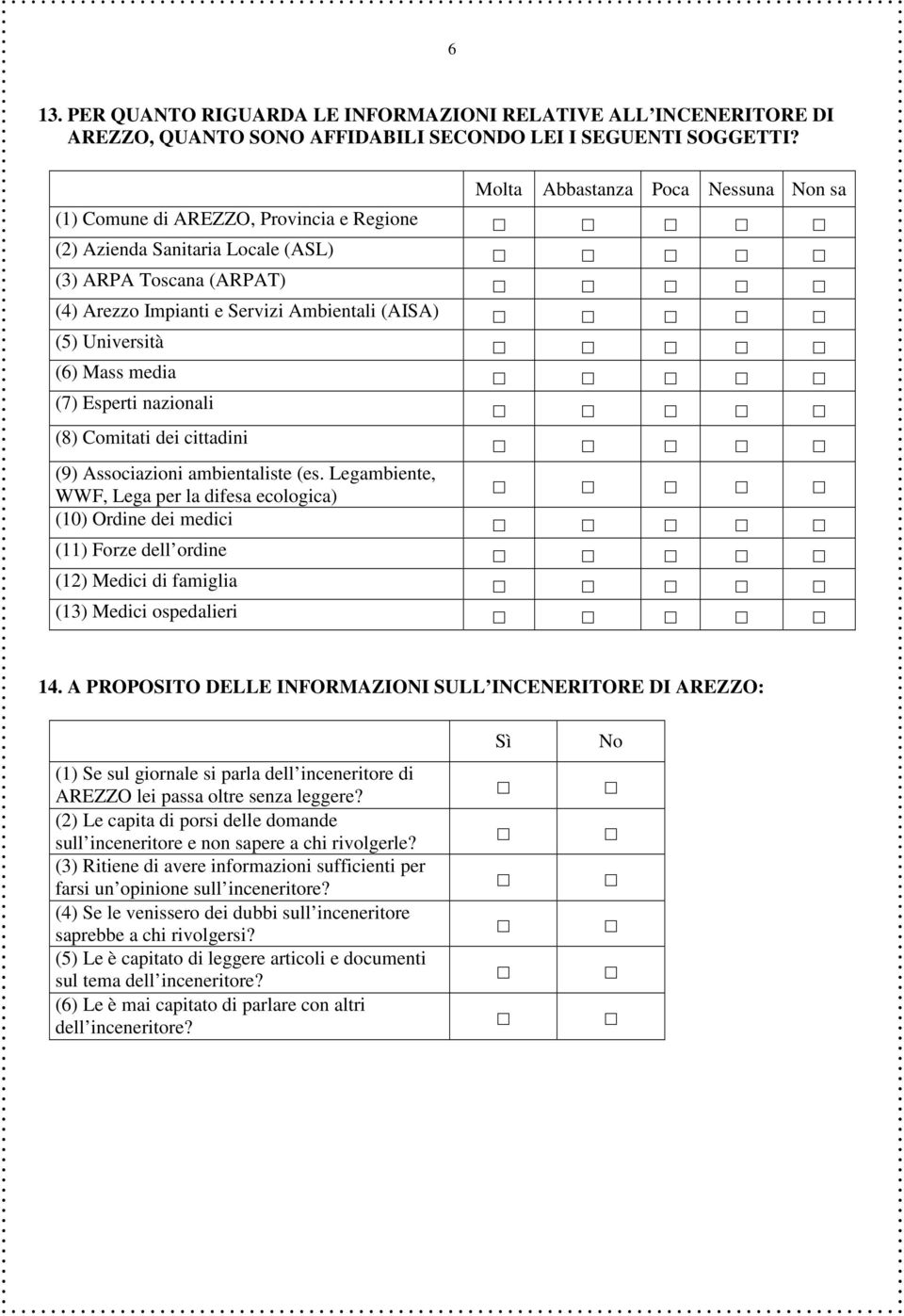 Università (6) Mass media (7) Esperti nazionali (8) Comitati dei cittadini (9) Associazioni ambientaliste (es.