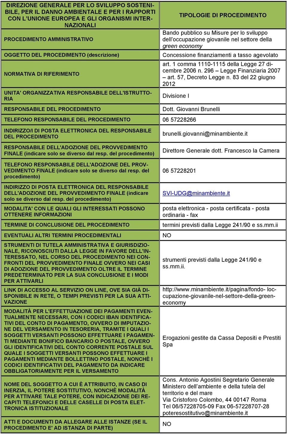 1 comma 1110-1115 della Legge 27 dicembre 2006 n. 296 Legge Finanziaria 2007 art. 57, Decreto Legge n. 83 del 22 giugno 2012 Divisione I Dott.