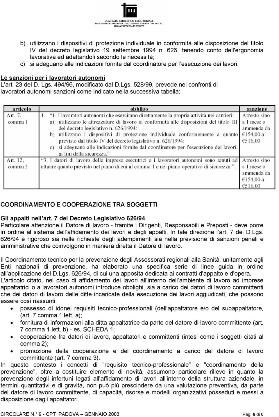 Le sanzioni per i lavoratori autonomi L art. 23 del D. Lgs.