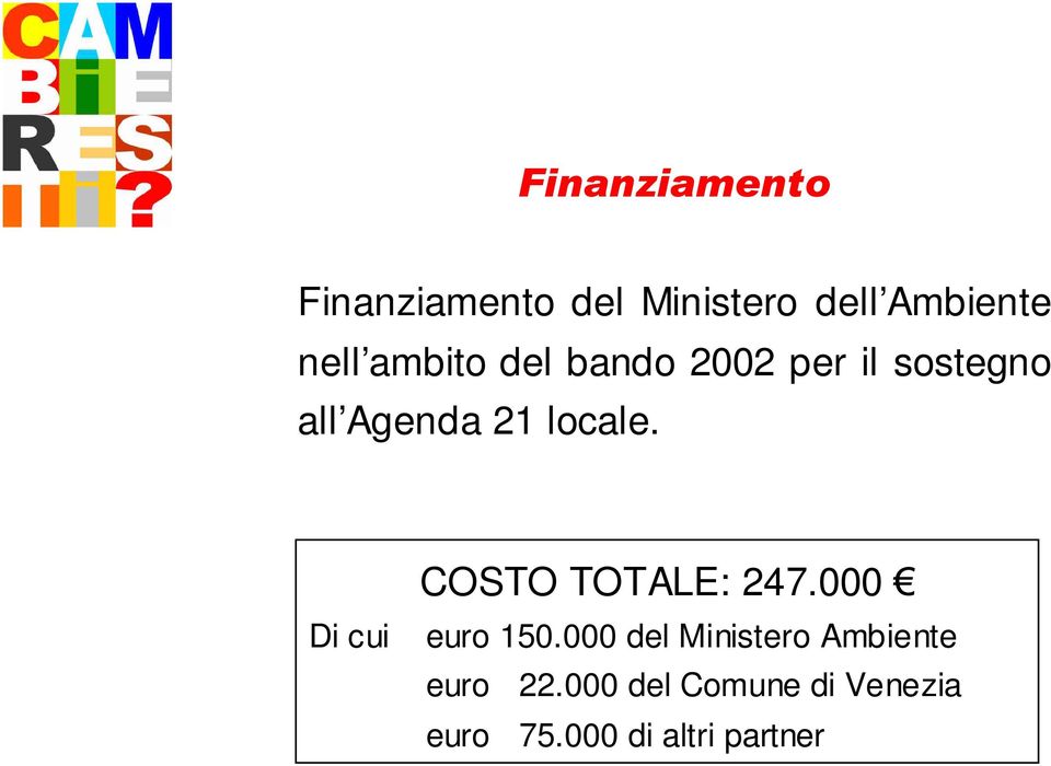 Di cui COSTO TOTALE: 247.000 euro 150.