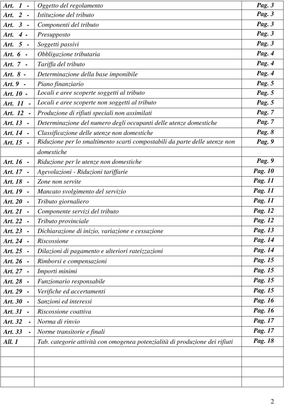 5 Art. 12 - Produzione di rifiuti speciali non assimilati Pag. 7 Art. 13 - Determinazione del numero degli occupanti delle utenze domestiche Pag. 7 Art. 14 - Classificazione delle utenze non domestiche Pag.