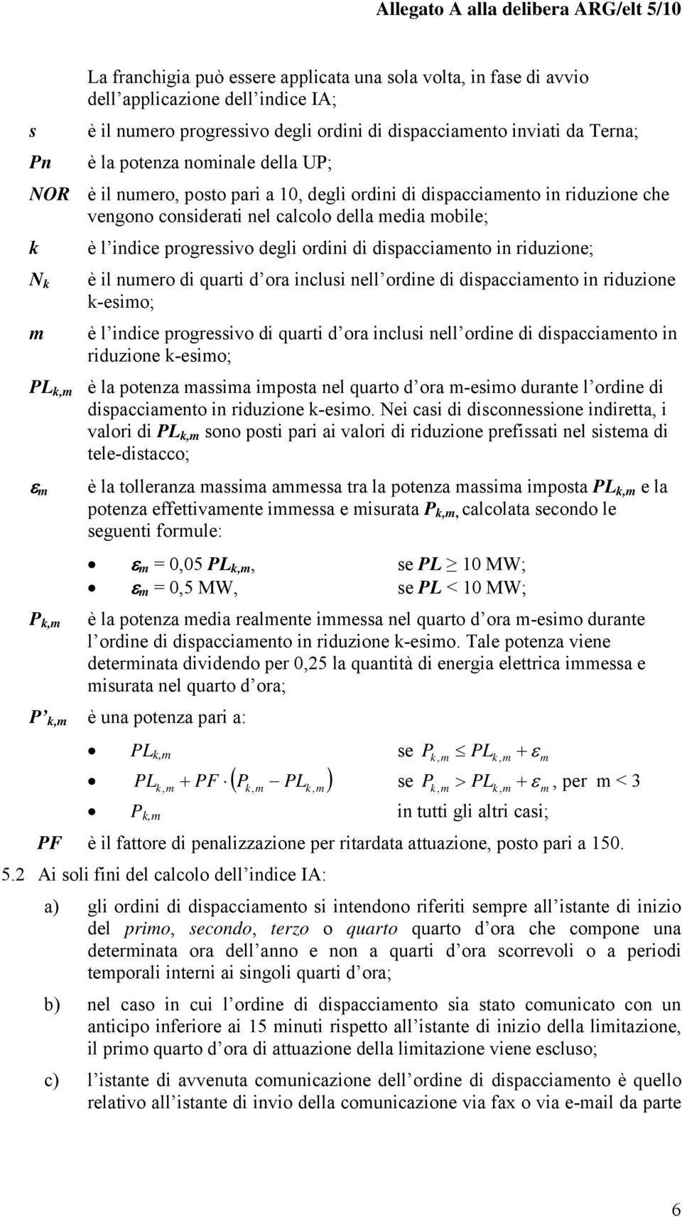 degli ordini di dispacciamento in riduzione; è il numero di quarti d ora inclusi nell ordine di dispacciamento in riduzione k-esimo; è l indice progressivo di quarti d ora inclusi nell ordine di