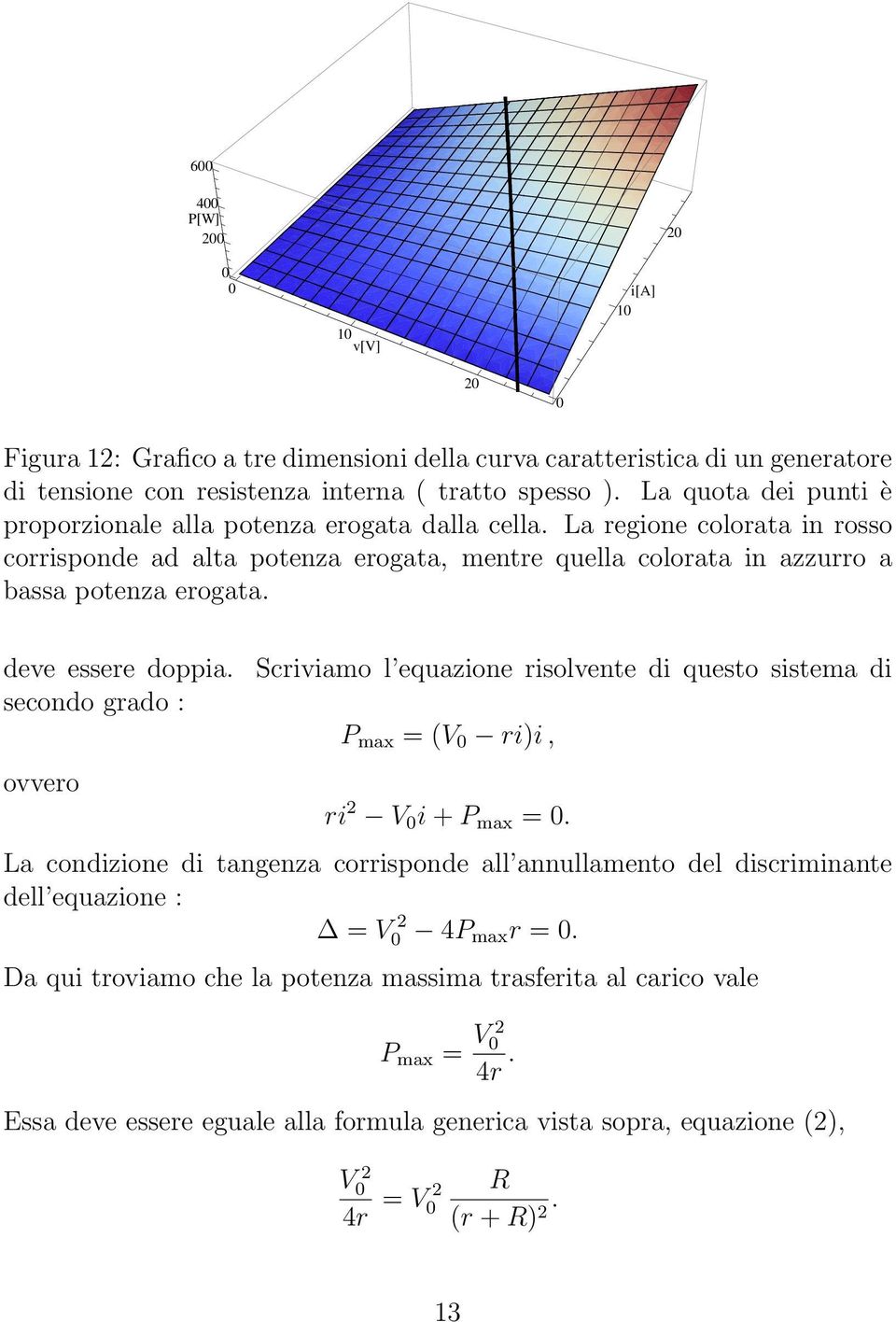 deve essere doppia. secondo grado : ovvero Scriviamo l equazione risolvente di questo sistema di P max = (V 0 ri)i, ri 2 V 0 i + P max = 0.