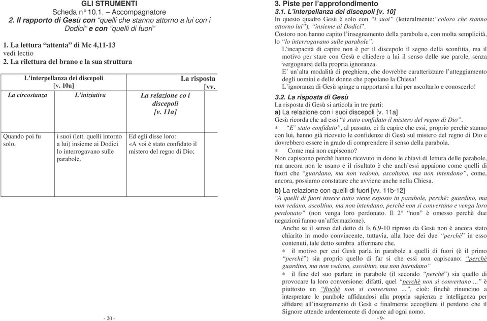 quelli intorno a lui) insieme ai Dodici lo interrogavano sulle parabole. - 20 - Ed egli disse loro: «A voi è stato confidato il mistero del regno di Dio; La risposta [vv. 3.