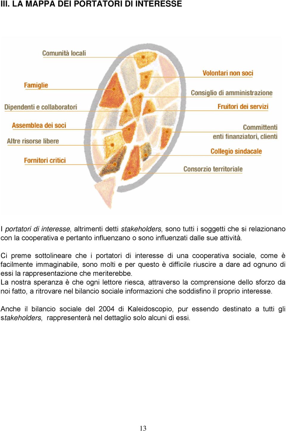 Ci preme sottolineare che i portatori di interesse di una cooperativa sociale, come è facilmente immaginabile, sono molti e per questo è difficile riuscire a dare ad ognuno di essi la