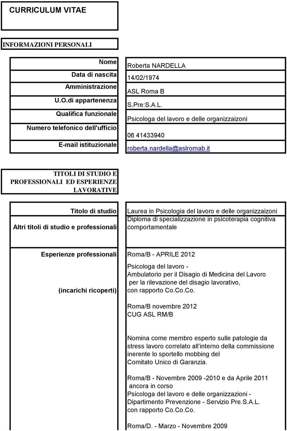 it TITOLI DI STUDIO E PROFESSIONALI ED ESPERIENZE LAVORATIVE Titolo di studio Altri titoli di studio e professionali Laurea in Psicologia del lavoro e delle organizzaizoni Diploma di specializzazione