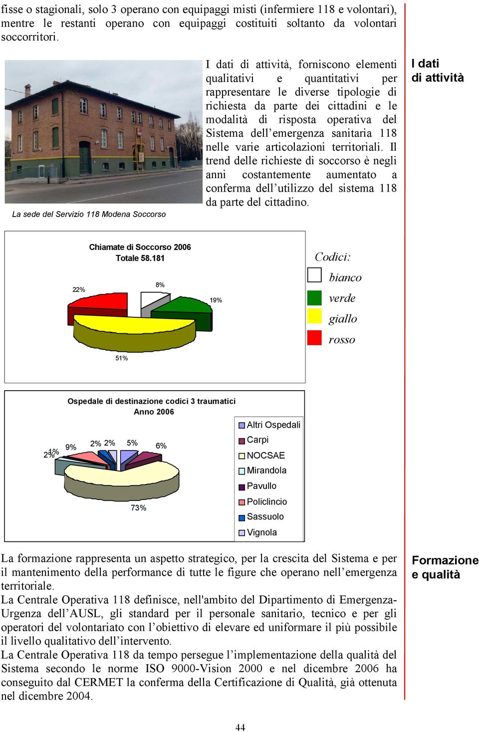 risposta operativa del Sistema dell emergenza sanitaria 118 nelle varie articolazioni territoriali.