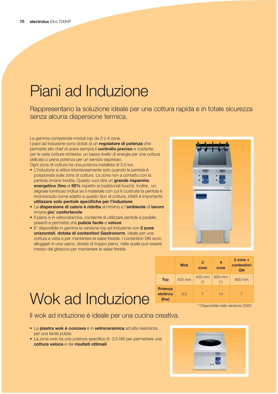 I piani ad induzione sono dotati di un regolatore di potenza che permette allo chef di avere sempre il controllo preciso e costante per le varie cotture richieste; un basso livello di energia per una