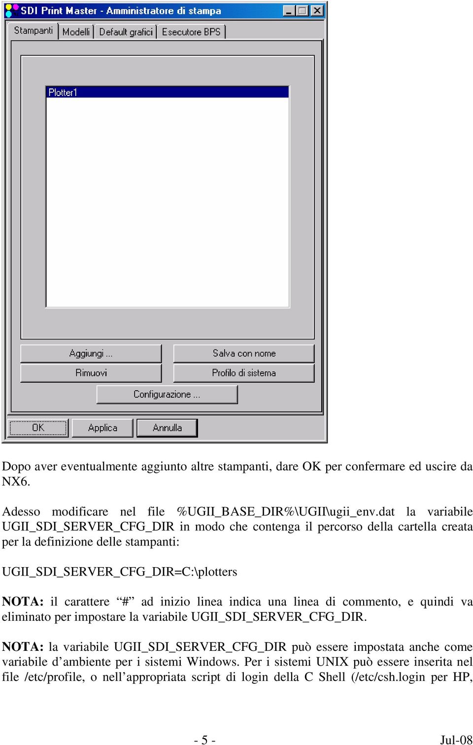 carattere # ad inizio linea indica una linea di commento, e quindi va eliminato per impostare la variabile UGII_SDI_SERVER_CFG_DIR.